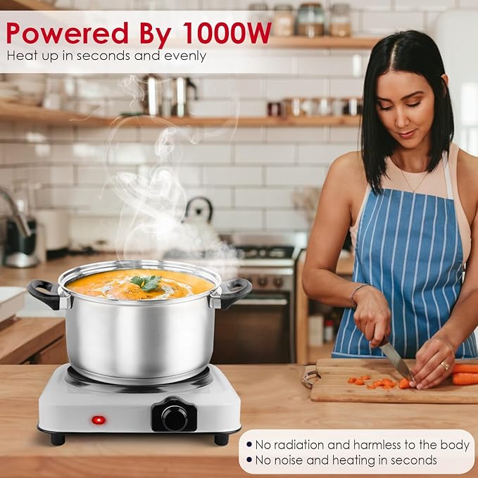 Electric Infrared Dual Burner, Portable Heating Hot Plate Stove Countertop RV Hotplate Glass Cooktop for Home RV Camp, Stepless Temperature Adjustments (Single)