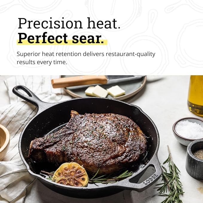 Lodge Seasoned Cast Iron Skillet Set - PFAS-Free, Non-Toxic Cookware - Use with an Oven, Stove, Grill, or Campfire - Naturally Non-Stick & Oven Safe - 8, 10.25 & 12 Inches