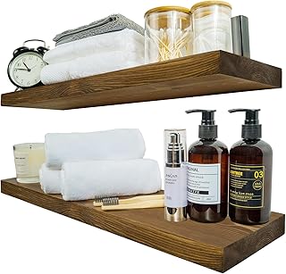 BGMG Wood Floating Shelves for Wall 24 inch Set of 2, Rustic Wooden Wall Mount Shelves for Bathroom Living Room Bedroom Kitchen Farmhouse -24x 6.7-Dark Walnut