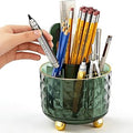 GOTOBA Dark Green Pen Pencil Holder for Desk, 360° Rotating Pen Organizer, Green Office Supplies, Cute Pen Holder, 6-Compartment Pencil Holder Rotating