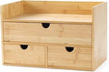 Wisuce Bamboo Desk Drawer Organizer, Desktop Organizer with Drawers Tabletop Storage Organization Box for Office Home Toiletries Supplies Vanity, No Assembly Required(1 with shelf-3 Drawers)