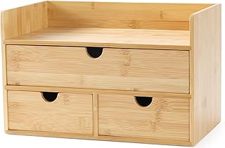 Wisuce Bamboo Desk Drawer Organizer, Desktop Organizer with Drawers Tabletop Storage Organization Box for Office Home Toiletries Supplies Vanity, No Assembly Required(1 with shelf-3 Drawers)