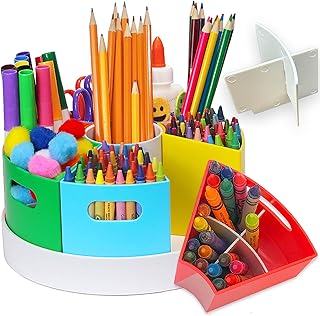 8.6" Desk Art Supply Organizer for Kids – Compact Rotating Lazy Susan Art Caddy with Dividers for Crayons, Markers & Pencils, Classroom Storage for Teachers Students Homeschool