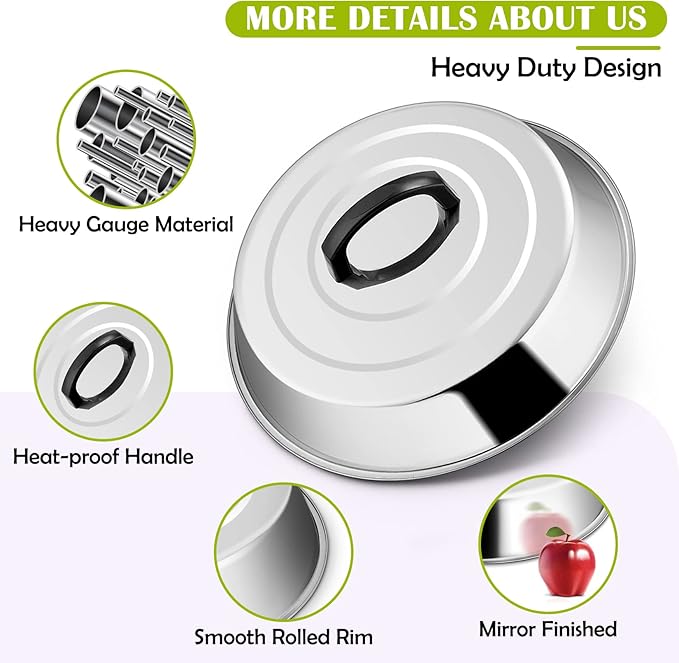 12 Inch Cheese Melting Dome Set of 2, Joyfair Basting Cover for Griddle Grilling Outdoor Camping/Flat Top Teppanyaki, Stainless Steel Lids with Heat-Proof Handle, Dishwasher Safe (No Thermometer)
