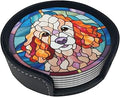 Drink Coaster Set of 6, Poodle Dog Mom Lover Gift,Leather Drink Coasters with Holder,6 Pack Cup/Bar/Drink Coasters for Table/Drinks/Coffee Protection Housewarming Gift