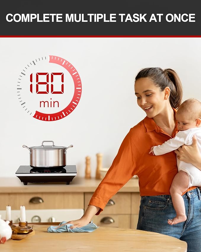 TOPWISH Portable Induction Cooktop, Hot Plate Countertop Burner with 10 Temp Levels, Timer, Auto-Shut-Off, Touch Panel, LED Display, Auto Pot Detection, Child Safety Lock