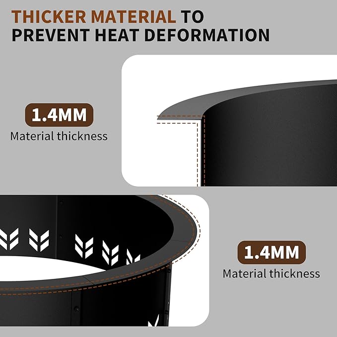 Outdoor Smokeless Fire Pit Ring Insert, Heavy Duty 30 Inch Inner|36 Inch Outer Diameter, Metal Round Fire Ring for Outside Wood Burning, Black