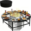 LS'BABQ 45" Fire Pit Surround Tabletop with Waterproof Cover for Solo Stove Yukon & Bonfire, Round Outdoor Fire Pit Table for Most Wood-Burning Stoves Under 28.5" Dia for Camping, Powder-Coated Steel