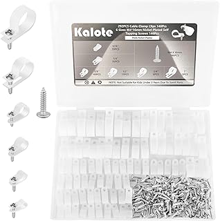 292PCS White Cable Clamps Nylon Plastic R-Type 6 Sizes 3/16'' 1/4'' 3/8'' 1/2'' 3/4'' 1'' Cable Mounting Wire Clips Assortment Kit with Screws for Wire Management H-049