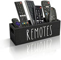 Remote Control Holder, Farmhouse Remote Storage Caddy, Bedside TV Controller Box, Rustic Wood Media Organizer Tray for Home Bedroom Table (Black)