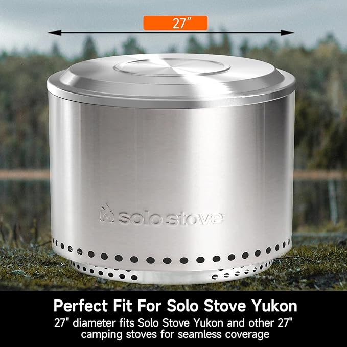 27 Inch Stainless Steel Fire Pit Lid for Solo Stove Yukon, Weather-Resistant, Silver, Waterproof, Plastic