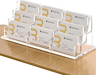 SANRUI Clear Horizontal Business Card Holder Stand for Desk, Acrylic Desktop Display Name Cards Holders Organizer Storage Rack,for Exhibition, Home, Office,3 Tier 9 Pocket, 540 Card Capacity