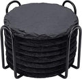 Slate Drink Coasters with Metal Holder, GOH DODD Set of 8 Black Coasters, 4 Inch Stone Coaster Set Tabletop Protection for Home Kitchen Apartment Bar Decor Housewarming Gifts Wedding Party, Round