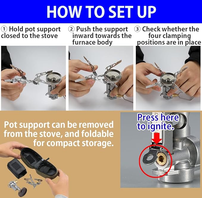 CAMPINGMOON Canister Top Stove Portable Compact Foldable w/Micro Regulator w/4Flex w/igniter XD-2F (Silver)