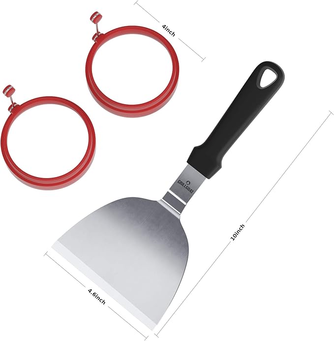 Griddle Accessories Kit - 11 Piece Griddle Tool Kit - Stainless Steel Metal Spatula Set, Scraper, Turner, Tongs, Egg Rings and More- Perfect for Blackstone or Hibachi BBQ