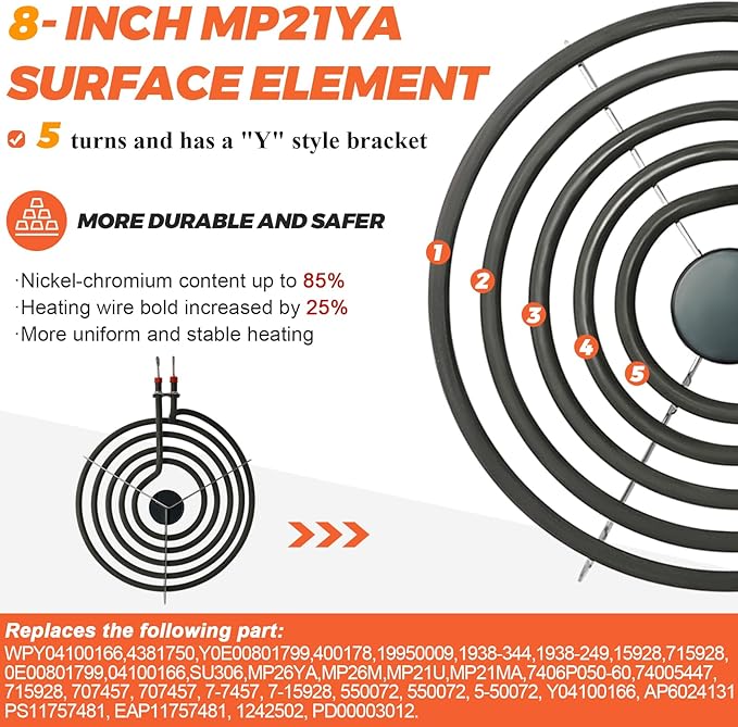 【2026 UPGRADED】MP22YA Electric Range Burner Element Unit Set(2 pcs MP15YA 6" & 2 pcs MP21YA 8") with 4 Pack 330031 Surface Element Receptacle Kit for Whirlpool Ken-more Ranges/Stoves by Beaquicy