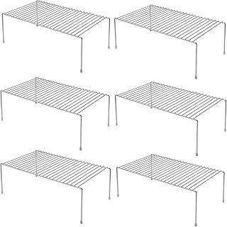 Kitchen Cabinet Shelf Organizer Set of 6, Medium (13 x 9.4 inch) Metal Wire Pantry Storage Shelves, Dish Plate Racks for Cabinets, Freezer, Counter, Cupboard Organizers and Storage, Chrome
