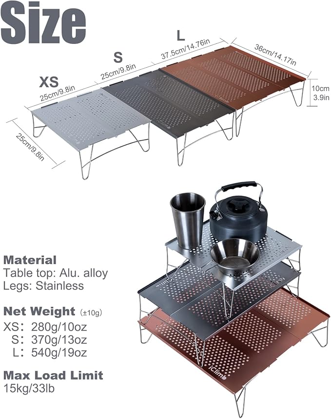 iClimb Mini Solo Folding Table Ultralight Compact for Backpacking Camping Hiking Beach Picnic (Silver, Mini)