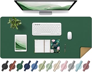 Non Slip Desk Mat, 31.5" x 15.7" PU Leather Desk Pad, Cork Desk Mat for Desktop, Desk Pad for Keyboard and Mouse, Ideal for Office and Home, Dark Green