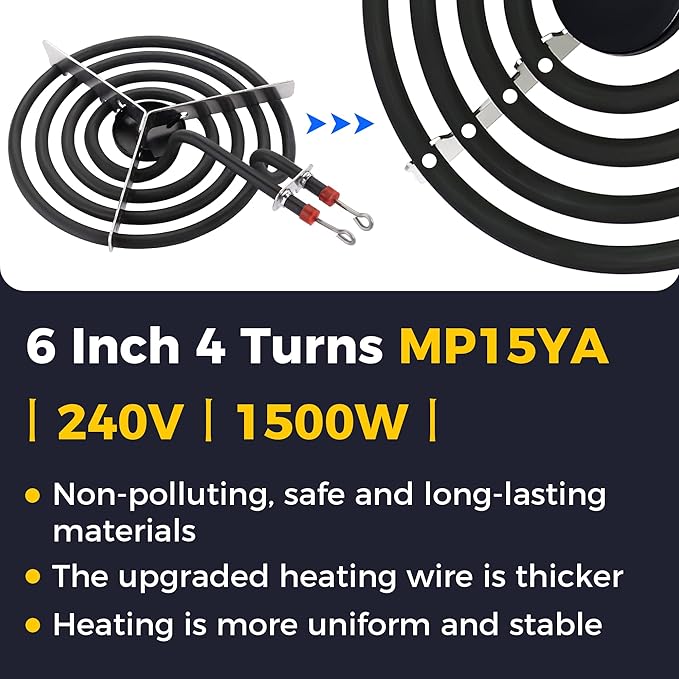 2026 Upgraded MP22YA Electric Range Burner Element 2 pcs MP15YA 6" and 2 pcs MP21YA 8" 4 Pack Unit Set Stove Burners Replacement for Whirlp00l Hard-wick Ken-more Ma-tag Electric Range Stove by Romalon