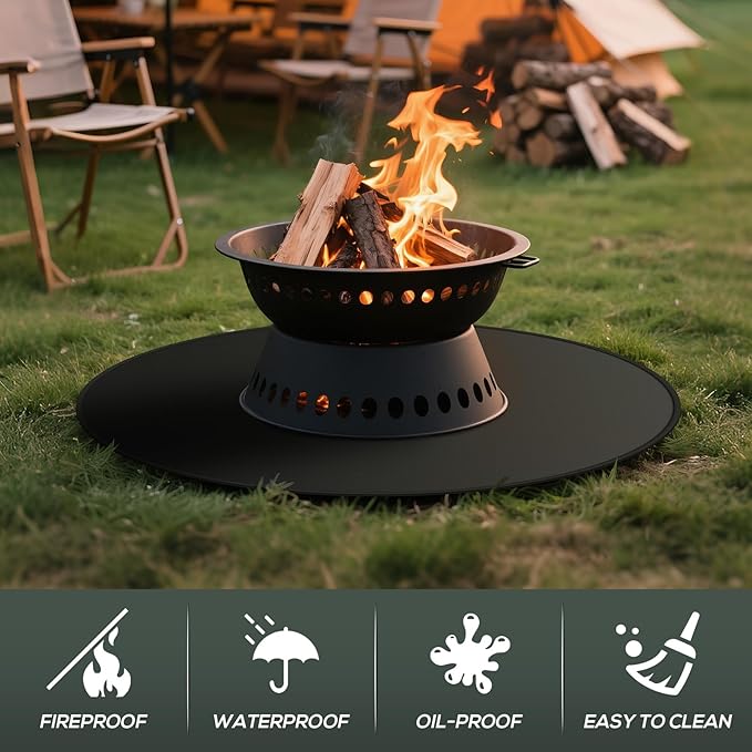 38inch Fire Pit Mat, Round Under Grill Blanket for Outdoor Grill, Fireproof Mat, Oil Proof Waterproof Under Floor BBQ Accessories Protector for Solo Stove Accessories