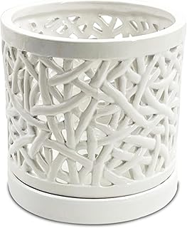 Large Ceramic Orchid Pot with Holes, 6 Inches Wide, for Indoors or Outdoors with Woven String Cut Out Design, Orchid Planters, Orchid Gifts (String Cut Out Design)