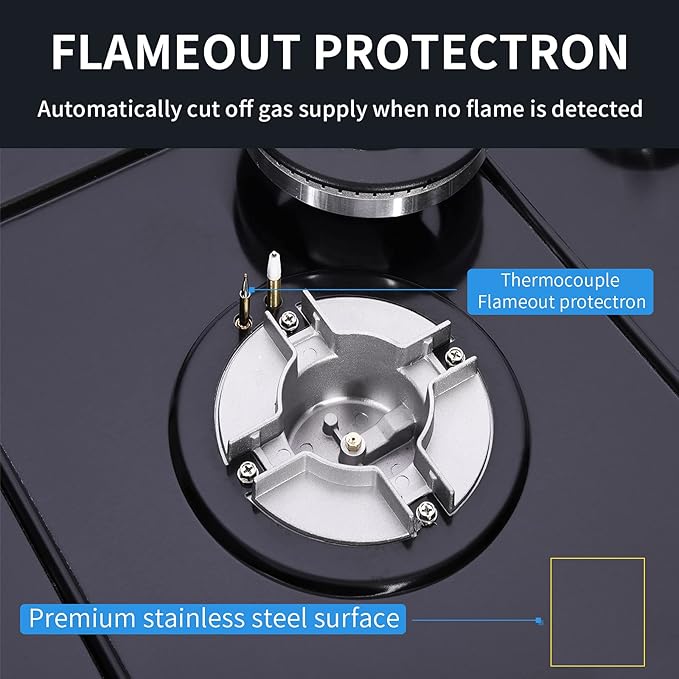 30 Inch Gas Cooktop, 5 Burners Built-in Stove Top Stainless Steel (Thermocouple Protection), LPG/NG Convertible Stove Dual Fuel Sealed Gas Hob - Black