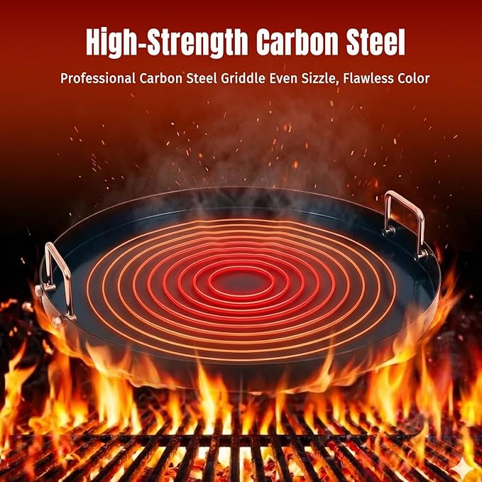 Carbon Steel Griddle for Weber 22" Charcoal Grills, Nano-Ceramic Nonstick Griddle Insert with Foldable Handles,Rust‑Resistant Flat Top Griddle for 22.5" Weber Kettle Grill and Most 22" Round Grills
