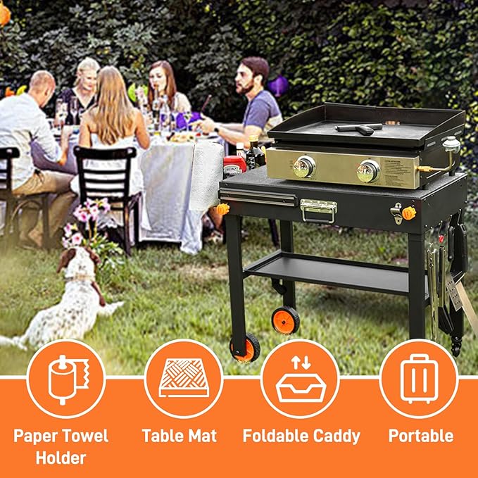 EUTRKei Outdoor Grill Table Cart &Griddle Cover - Blackstone Griddle Stand with 4 Wheels, Tool Holder & Paper Towel Holder - Compatible with 17"/22" Blackstone, Blackstone 22 Inch Griddle Cover