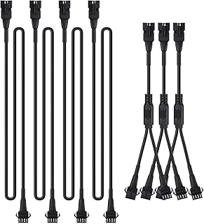 4pcs 2-Feet Extension Cords and 3pcs 2-Way Splitters for Underglow RGB LED Strip Light Kits on Motorcycles Trikes Golf Carts ATVs EXT-2FT
