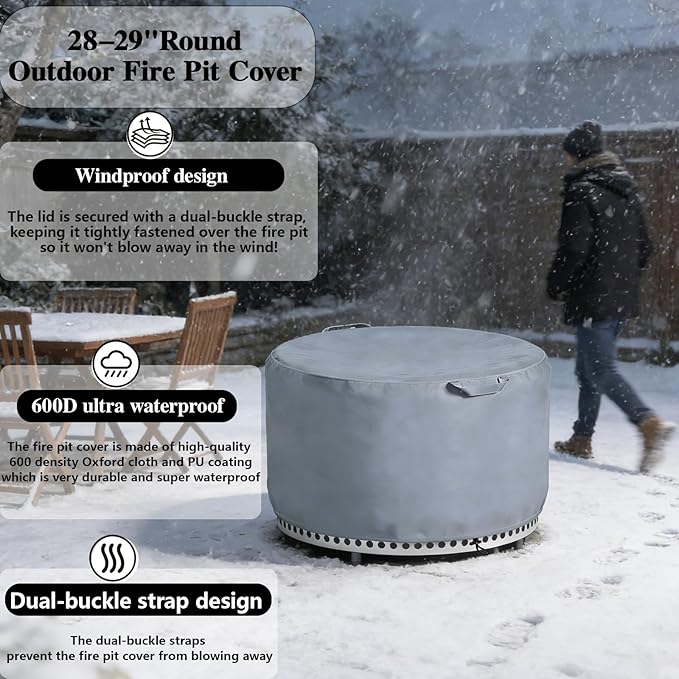 Chinchilla Fire Pit Cover Round for Solo Stove Yukon 27"-29", Waterproof Smokeless Fire Pit Cover, 600D Strong Tear Resistant, Fits for Gas/Table/Bowl Fire pits