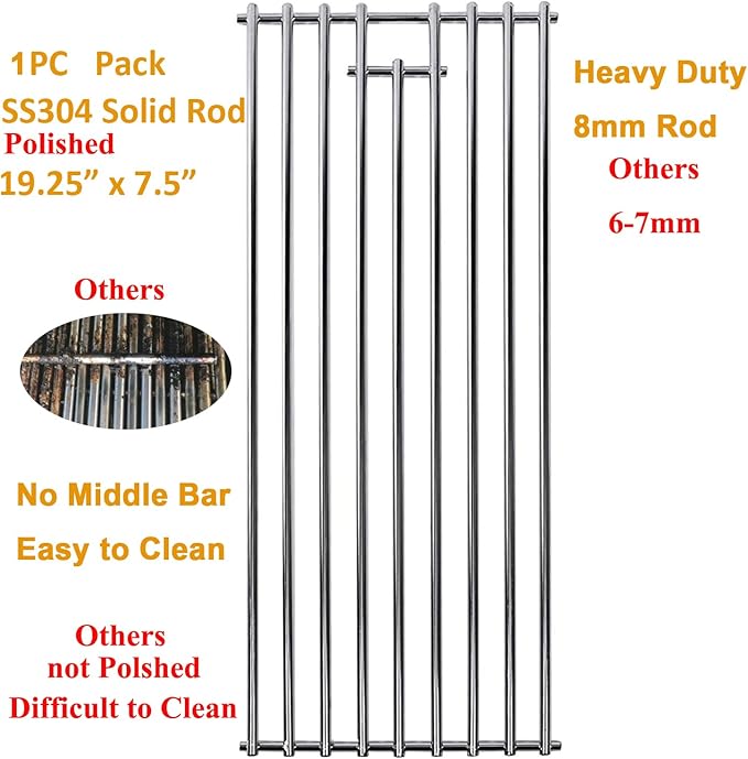 8mm 1 Pack Bull BBQ Lion Premium BBQ Grill Grate Replacement Parts For Bull 16517 BBQ Angus, Brahma, Lonstar Select, Outlaw Steer Premium, Lonestar Select, 7 Burner Premium, 65073 L60000 L75000 L90000