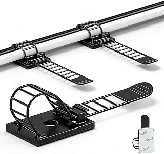 Adjustable adhesive cable management clips 50Pcs, large self adhesive cable ties clips ，Suitable for cable management under desks and on walls(Black)