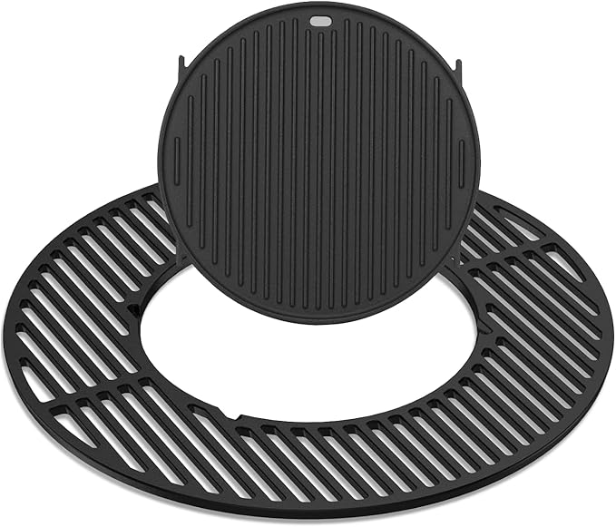 8835 Round Grill Grate w/8834 Grill Griddle for Weber Platinum 22" Kettle Grills, Heavy-Duty Replacement Grill Grate for Weber Gourmet BBQ System Hinged Grate, for Recteq Bullseye Grills