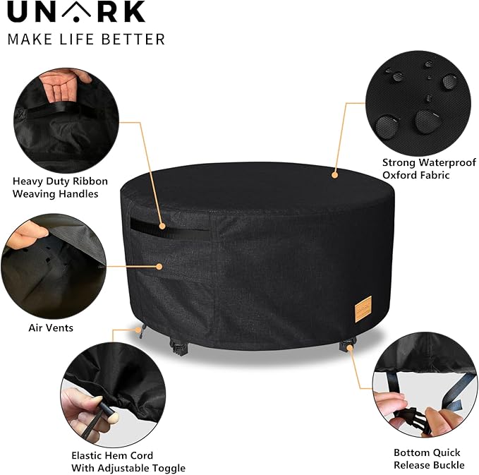 Round Fire Pit Cover for Surround Shelter Large Fire Pit Surround Tabletop Protective Cover for fire pit Surround Dims (HxDia): 21 x 54 in, Black