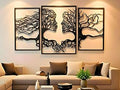 VAILLA Tree of Life Wall Wooden Art Abstract Tree Man Woman Face Large 3D Wooden Wall Decor Set of 3 Hanging Sculpture Modern Home Decoration 3D Textured Sculptures for Living Room Bedroom Office Dinnig Room (71"L x 39"W)
