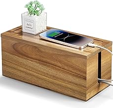 Acacia Wood Cable Management Box - Cable Organizer Box - 2 Open Slots Cords Hider Box - Under Desk Cord Organizer for Power Strip Extension Cord Surge Protector Charger Wire