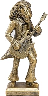 Vintage Animal Statue Sculpture,Gold Resin Music Lion Figurine with Guitar, Retro Office Desk Decor for Home Living Room, Creative Gift for Animal Lovers
