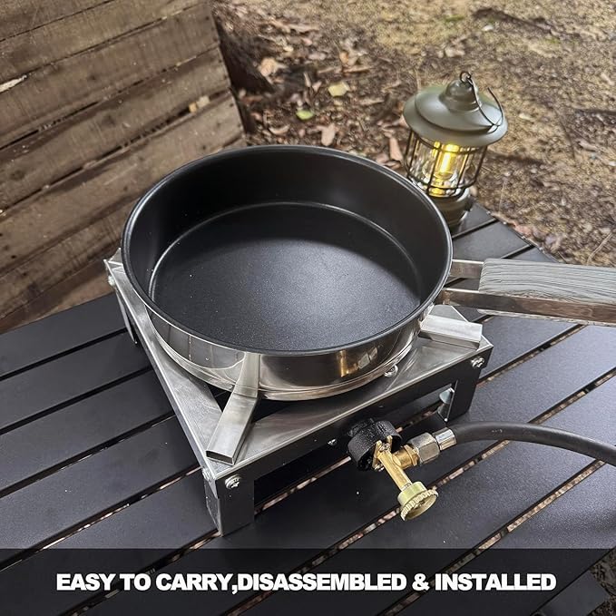 LetFeng Stainless Steel Outdoor Cooking High Power Gas Burner Single Propane Burner with 4ft 0-20Psi Hose Propane Burner 150,000 BTU Great for Outdoor Cooking Camping, Tailgating, Home Brewing Sliver