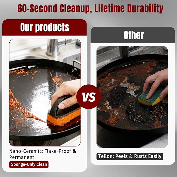Carbon Steel Griddle for Weber 22" Charcoal Grills, Nano-Ceramic Nonstick Griddle Insert with Foldable Handles,Rust‑Resistant Flat Top Griddle for 22.5" Weber Kettle Grill and Most 22" Round Grills