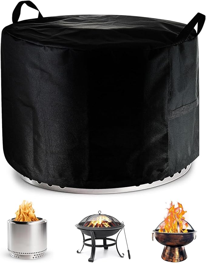 SheeChung Fire Pit Cover for Solo Stove Bonfire 22"D x 16"H Outdoor Smokeless Firepit-Round Waterproof 600D Polyester Shelter,Air Vents,Anti-UV&Tear Resistant-Fits 19-22 inch Gas Fire Pits/Table Black