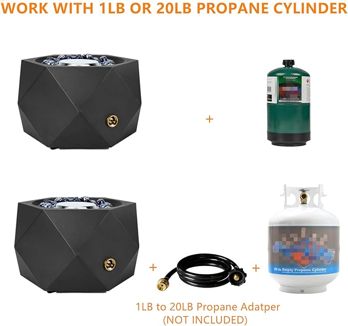 ONLYFIRE OUTDOOR LIVING 14” Modern Tabletop Gas Fire Pit, Portable Firepit Works with 1lb Propane Gas for Patio Backyard Porch Camping RV Tailgating, Side-Mounted, FP004