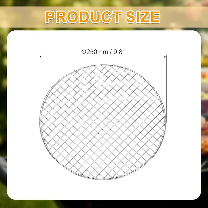 uxcell Round Cooking Rack, Dia 9.8 Inch Stainless Steel Grill Grate Cross Wire Barbecue Grill for Cooking Baking Air Fryer Racks, Silver