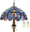 WERFACTORY Tiffany Floor Lamp Blue Purple Cloudy Stained Glass Standing Reading Light 16X16X64 Inches Antique Pole Corner Lamp Decor Bedroom Living Room Home Office S558 Series
