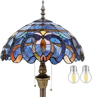 WERFACTORY Tiffany Floor Lamp Blue Purple Cloudy Stained Glass Standing Reading Light 16X16X64 Inches Antique Pole Corner Lamp Decor Bedroom Living Room Home Office S558 Series