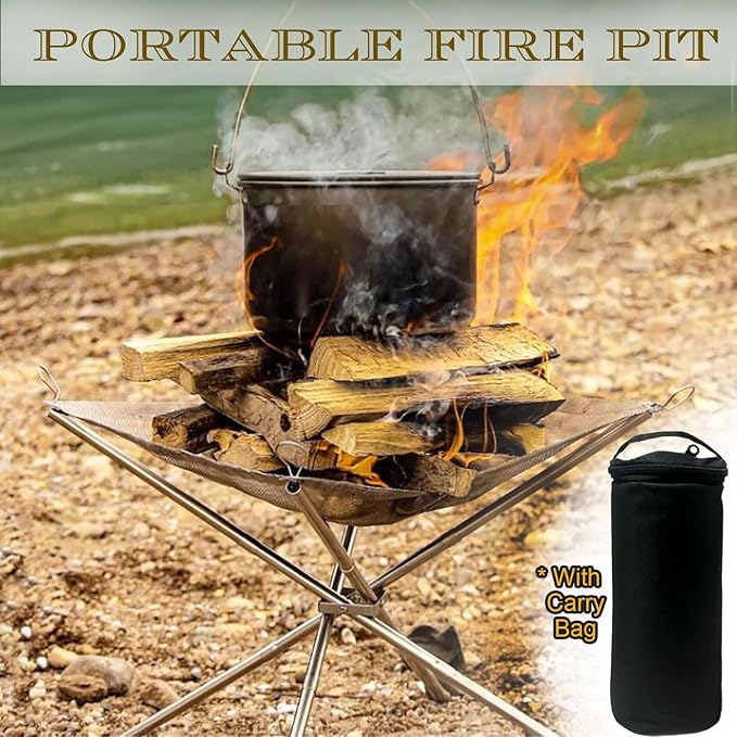 22 Inch Portable Outdoor Fire Pit with Carrying Bag,Foldable Stainless Steel Mesh Fireplace Wood Burning Collapsible Fireplace for Camping Outdoor Hiking BBQ Picnic