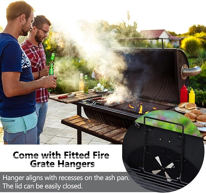 Criditpid 27 Inch Ash Pan Drip Pan Ashpan for Char Griller 2121, 2828, 2929, 1224, 2727, 2222, 1324 Charcoal Grill Parts, 27" Charcoal Tray Grill Pan Replacement Parts with 2pcs Fire Grate Hanger