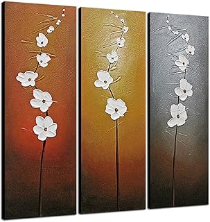Wieco Art Extra Large Modern Contemporary Flowers Artwork 3 Panels Decorative 100% Hand Painted Gallery Wrapped Abstract Floral Oil Paintings on Canvas Wall Art Ready to Hang for Home Decor