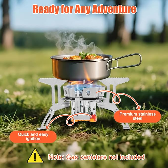 Windproof Camping Stove, Folding Stainless Steel Backpacking Cooking Picnic Stove with Aluminum Alloy, Compact and Portable for Outdoor Activities, Easy Setup with (5800W)