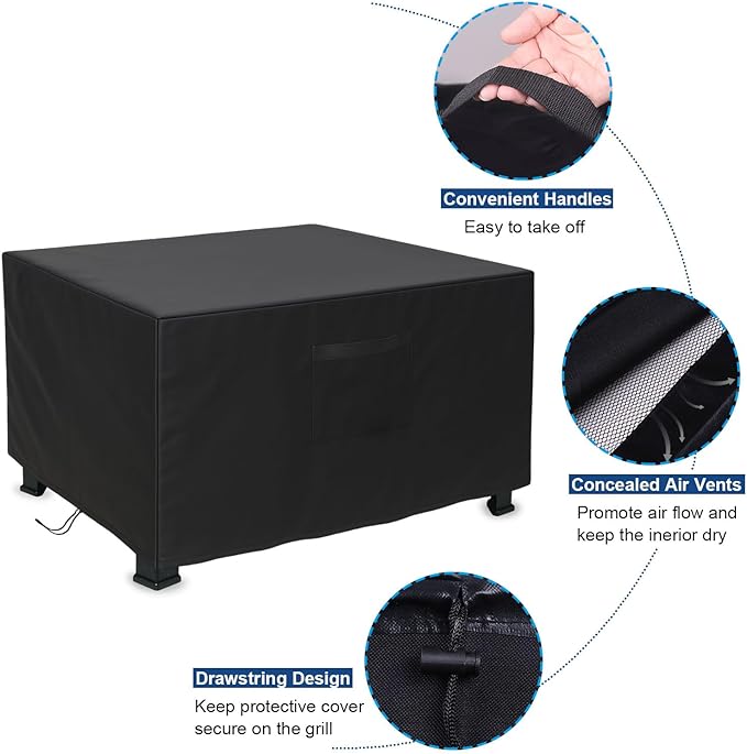 44 Inch Fire Pit Cover Square, outdoor fireplace cover with Air Vent and Drawstring, Strong Tear Resistant & Waterproof Fit for 41-44 Fire Pit / Table